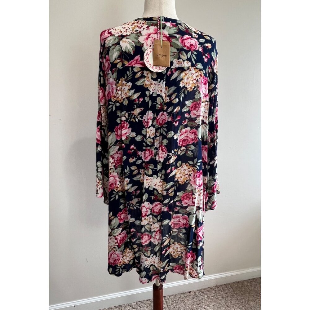 Umgee Bell Sleeve Dress Womens S Pink Rose Print Flowy Cottage - Picture 4 of 8